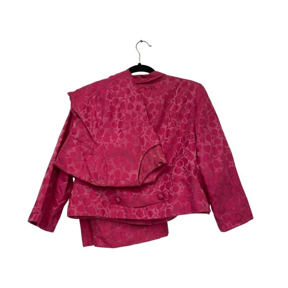 Vintage Alper Schwartz Womens Dress Jacket Set Small Pink Jacquard Cocktail 70s - Picture 3 of 15